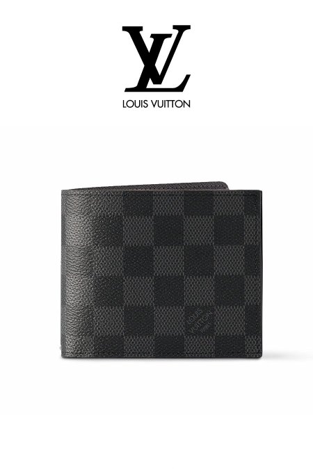 جزدان شبابي -  Louis Vuitton / شامل علبة الشركة  - مربعات اسود / رمادي